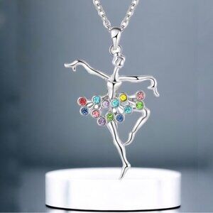 Ballerina Dancing Necklace Pendant Chain Creative Colorful With Gift Pouch